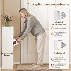 Sapateira com capacidade para 8 pares 59 (L) x 24 (P) x 90 (A) cm, armário para sapatos, 2 gavetas rebatíveis, prateleiras ajustáveis e compartimento,