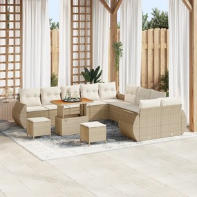 Conjunto de Sofá de Jardim vidaXL de 13 Peças com Almofadas Bege Ratta