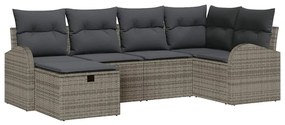 Conjunto de Sofá de Jardim de 6 Peças com Almofadas Cinza Polirattan