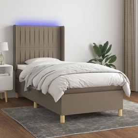 Cama box spring + colchão/LED 90x190cm tecido cinza-acastanhado