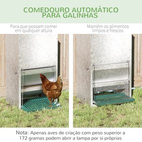 PawHut Comedouro para Aves de 24L de Capacidade Comedouro para Galinhas com Abertura Automática com Pedal 33,5x38,5x66cm Prata