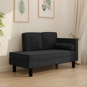 vidaXL Chaise longue com almofadões e rolo veludo preto