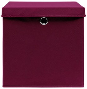 Caixas arrumação c/ tampas 4pcs 32x32x32cm tecido vermelho esc.