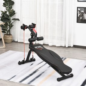 HOMCOM Banco de Abdominais Dobrável com Altura Ajustável 4 Ângulos Suporte para Pernas Ergonómico Multifuncional Banco de Exercícios 44,5x143x84-92 cm Preto