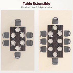 Mesa de Jantar Extensível (CADEIRAS NÃO INCLUIDAS), 160 x 75 x 77 cm, Capacidade Até 8 Pessoas, Cinzento