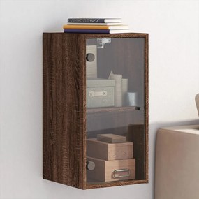 vidaXL Armário parede c/ portas vidro 35x37x68,5 cm carvalho castanho