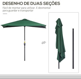 Chapéu de Sol Semicircular 230x130x245 cm Chapéu de Sol para Parede com Manivela Proteção UV 30+ e Mastro Metálica Ø38 mm Verde