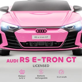 Carro elétrico infantil crianças 3 a 6 anos de 12 V, Audi RS E-tron GT comando à distância para os pais efeitos sonoros e luminosos rosa