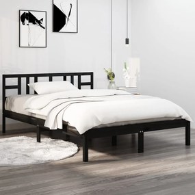 vidaXL Estrutura de cama casal 135x190 cm madeira maciça preto