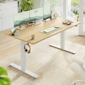 Secretária eletrica 160 x 80 x (72-120) cm com altura ajustável, porta USB e função de memória, cor carvalho dourado