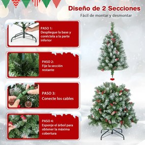 Árvore de Natal artificial com luzes LED brancas quentes 8 modos de iluminação Verde e Branco-150cm