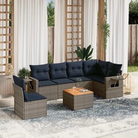 vidaXL 7 pcs conjunto sofás p/ jardim c/ almofadões vime PE cinzento