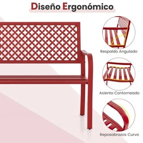 Banco de jardim 127 cm  de metal para 2 pessoas com costas ocas  Assento com ripas Braços para varanda Vermelho