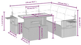 6 pcs conjunto de sofás p/ jardim com almofadões vime PE bege