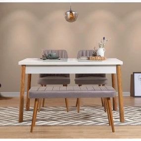 Conjunto Mesa e Cadeiras (4 Peças) Costa – Pinho Atlântico Branco Cinz