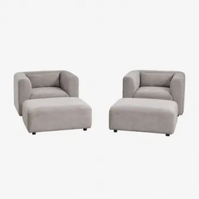 Conjunto De Sala Com 2 Poltronas E 2 Pufes Fogler Bombazina Cinzento Toupeira Claro - Sklum