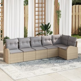 Conjunto de Sofá de Jardim de 6 Peças com Almofadas Bege de Rattan Poliéster
