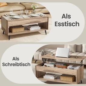 Mesa de sala, mesa de centro com altura ajustável 50 x 100 x 45/58,5 cm, compartimento oculto castanho-camelo e preto