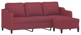 Sofá de 3 lugares com apoio de pés 180 cm tecido vermelho tinto