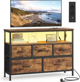 Cómoda com 5 gavetas e 1 prateleira 30 x 98,7 x 68,1 cm e gavetas em Tecido Coleção BELLAH Castanho vintage e preto