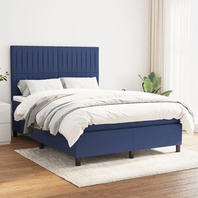 vidaXL Cama com molas/colchão 140x200 cm tecido azul