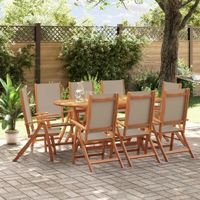 9 pcs conjunto de jantar para jardim acácia maciça e textilene