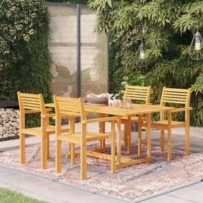 vidaXL 5 pcs conjunto de jantar p/ jardim c/ almofadões teca maciça