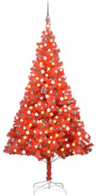 vidaXL Árvore Natal artificial pré-iluminada c/ bolas PVC vermelho
