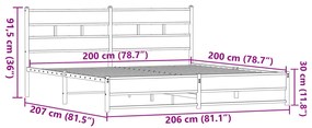 Estrutura cama sem colchão 200x200cm metal carvalho castanho