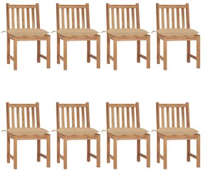 vidaXL Cadeiras de jardim 8 pcs c/ almofadões madeira de teca maciça