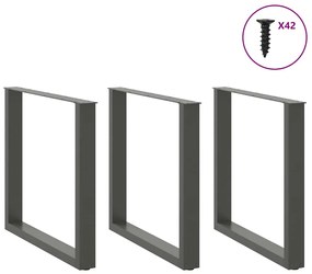 Pés para mesa de jantar em forma de U, 3 peças, antracite, 80x (72-73)