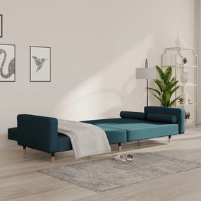 Sofá-cama 2 lugares com duas almofadas veludo azul