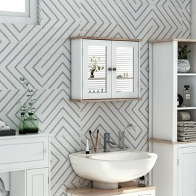 Kleankin Armário de banheiro montado na parede com espelho 2 portas Prateleira ajustável em 3 posições 56x14x46 cm Branco