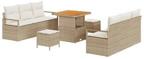 Conjunto Sofá de Jardim 9 Peças com Almofadas Bege de Rattan e Acácia