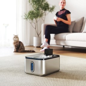 Fonte de Água Automática para Gatos, 25,3 x 20 x 18 cm, Sem Fios, Prateada