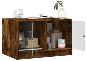 Mesa de centro c/ portas de vidro 68x50x42 cm carvalho fumado
