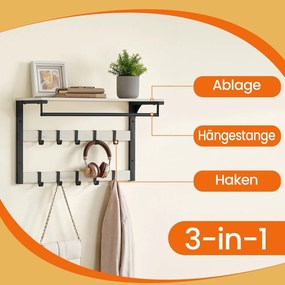 Cabide de parede com 10 ganchos removíveis 30 x 65 x 42 cm branco + preto