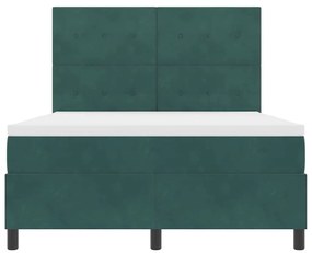 Cama Box Spring com Colchão &amp; LED Verde Escuro 140x200 cm Veludo