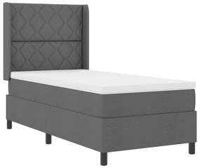 Cama Box Spring com Colchão e LED Cinza Escuro 90x200 cm Tecido