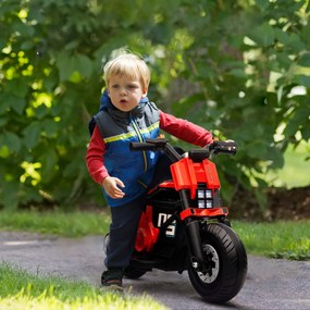 Mota Elétrica Infantil Mota a Bateria 6V com Farol Música Buzina Velocidade 3km/h Avance e Retrocesso e Rodas Auxiliares para Crianças de 3-5 Anos Car