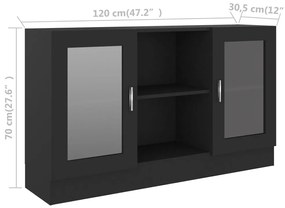 Armário vitrine 120x30,5x70 cm derivados de madeira preto