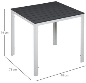 Outsunny Mesa de jardim quadrada com estrutura de metal Mesa de jantar ao ar livre Mesa lateral máx. 50 kg 78x78x74 cm Branco Cinza Escuro