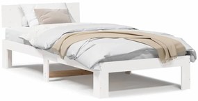 Estrado de Cama com Cabeceira Branca 75x190 cm Madeira de Pinho Maciça