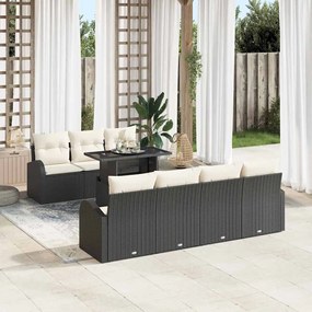vidaXL Conjunto de Sofá de Jardim de 8 Peças com Almofadas Preto Rattan com Poliéster