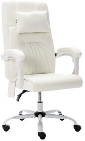 vidaXL Cadeira escritório c/ função massagem couro artificial branco