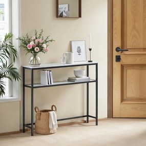 Mesa consola estreita com 2 prateleiras em efeito 20 x 80 x 80 cm branco mármore e preto