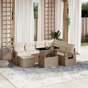 8 pcs conjunto de sofás p/ jardim com almofadões vime PE bege