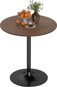 Mesa de jantar alta redonda Ø 70 x 75H cm para 2 pessoas (CADEIRAS NÃO INCLUIDAS), com tampo em folheado de madeira maciça e base em aço castanho