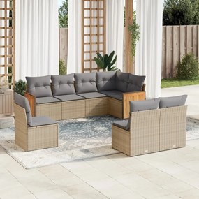 8 pcs conjunto de sofás p/ jardim com almofadões vime PE bege