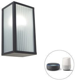 LED Candeeiro de parede exterior inteligente preto com vidro canelado incl. Wifi A60 - Charlois Moderno